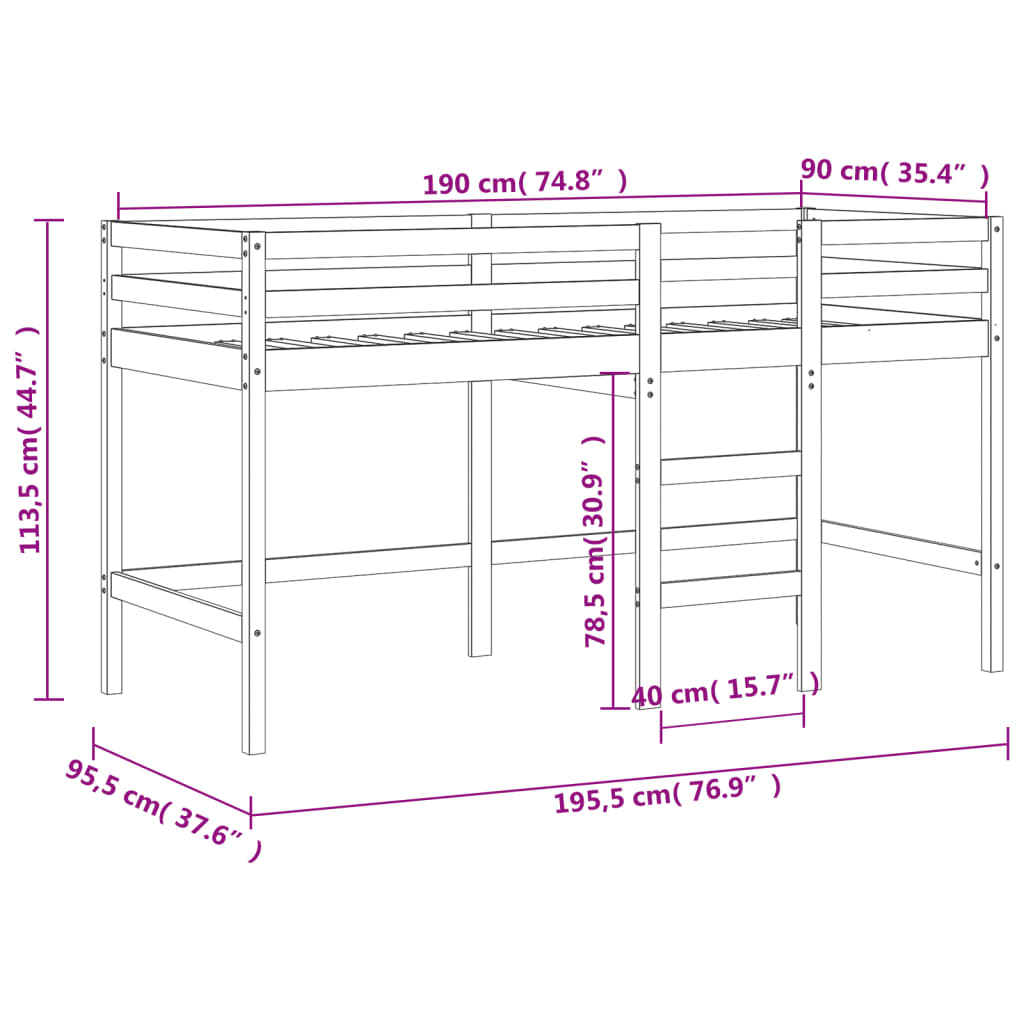vidaXL Letto Soppalco con Scala Bambini Bianco 90x190cm Massello Pino VIDAXL