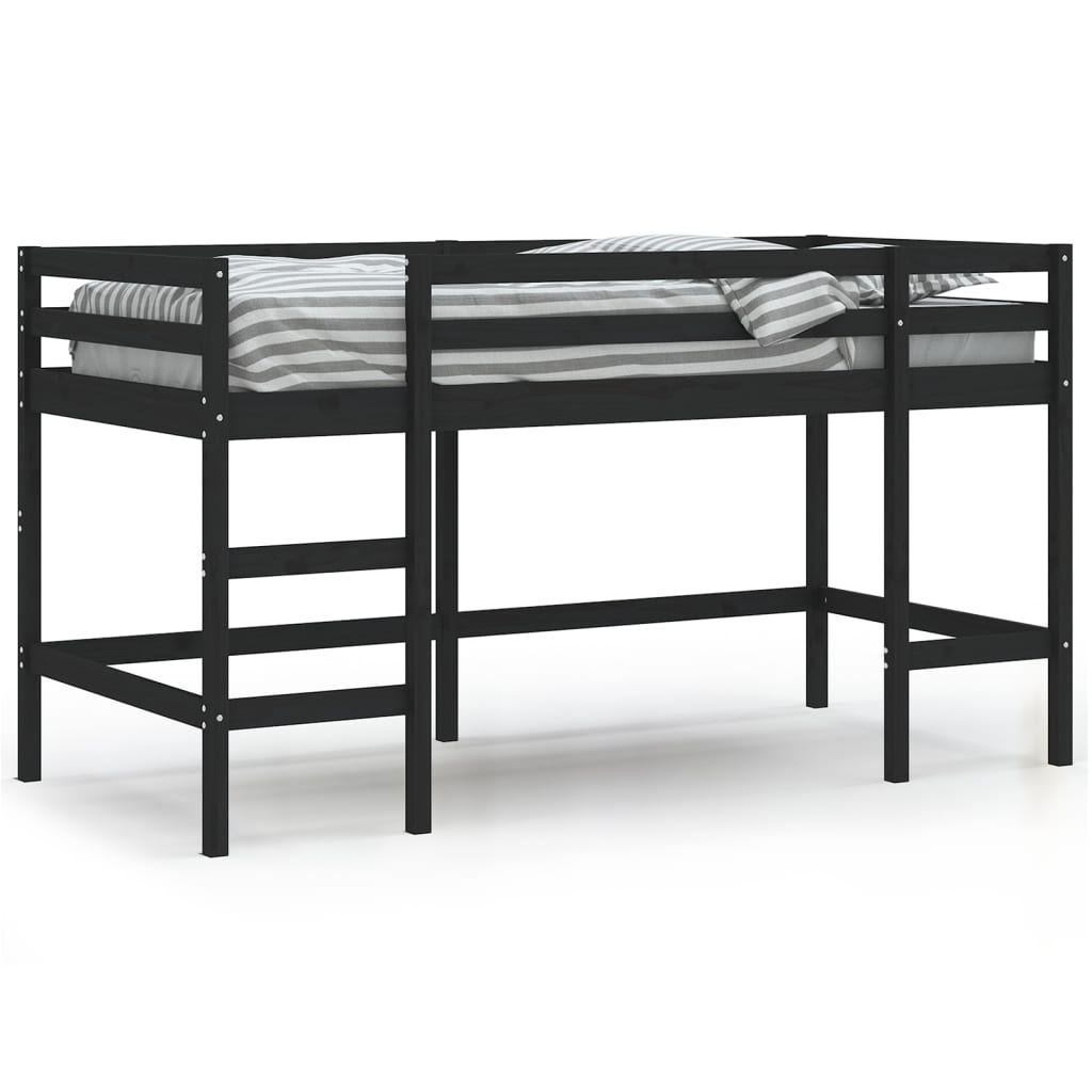 vidaXL Letto Soppalco con Scala Bambini Nero 90x200cm Massello Pino VIDAXL