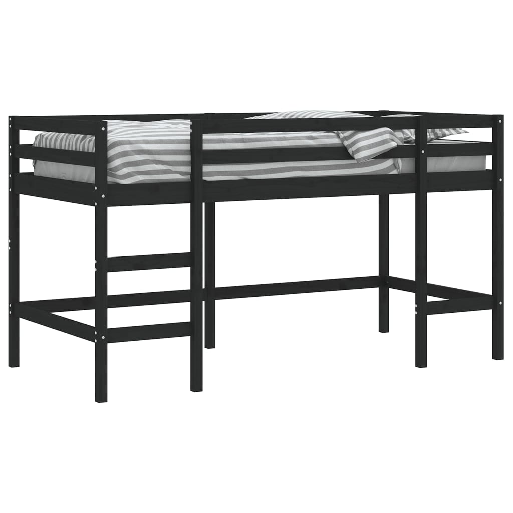 vidaXL Letto Soppalco con Scala Bambini Nero 90x200cm Massello Pino VIDAXL