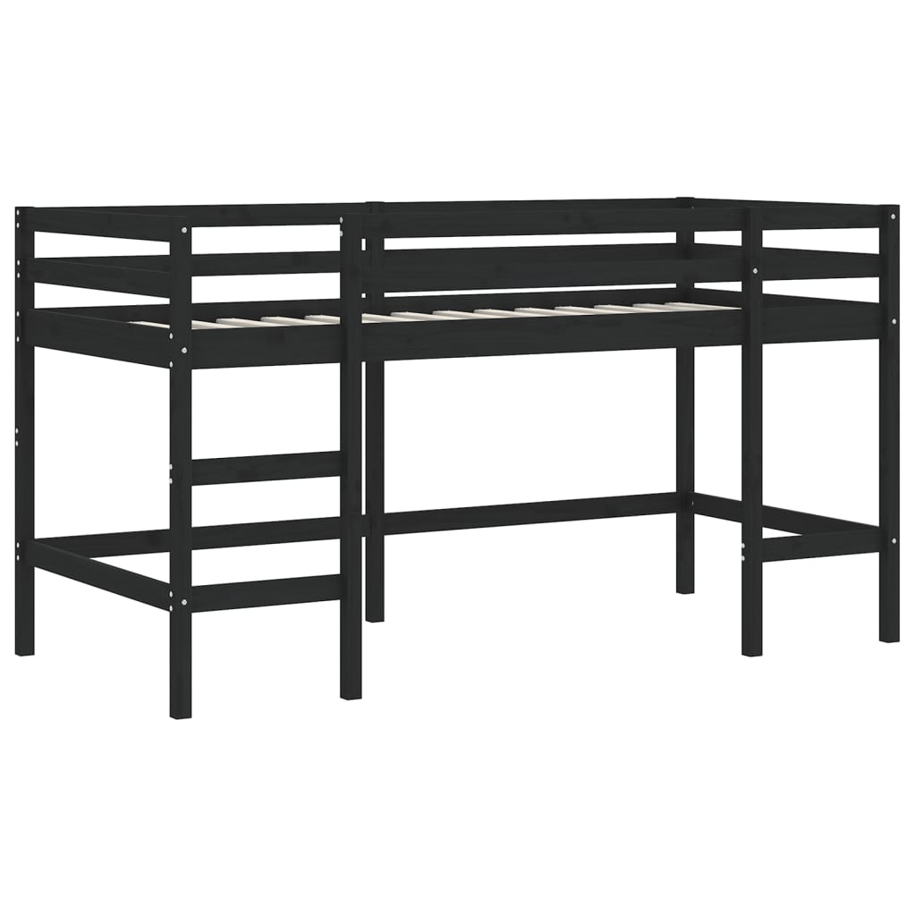 vidaXL Letto Soppalco con Scala Bambini Nero 90x200cm Massello Pino VIDAXL