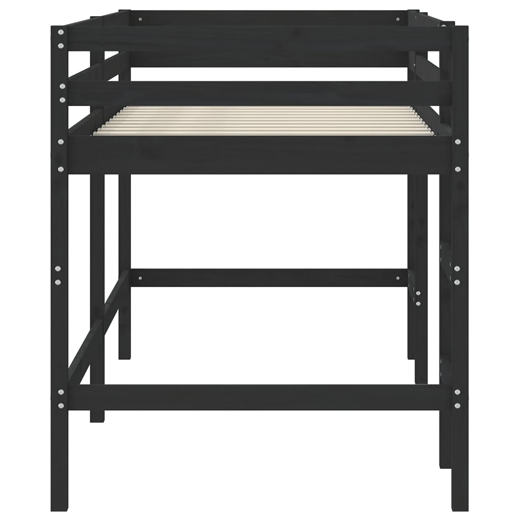 vidaXL Letto Soppalco con Scala Bambini Nero 90x200cm Massello Pino VIDAXL