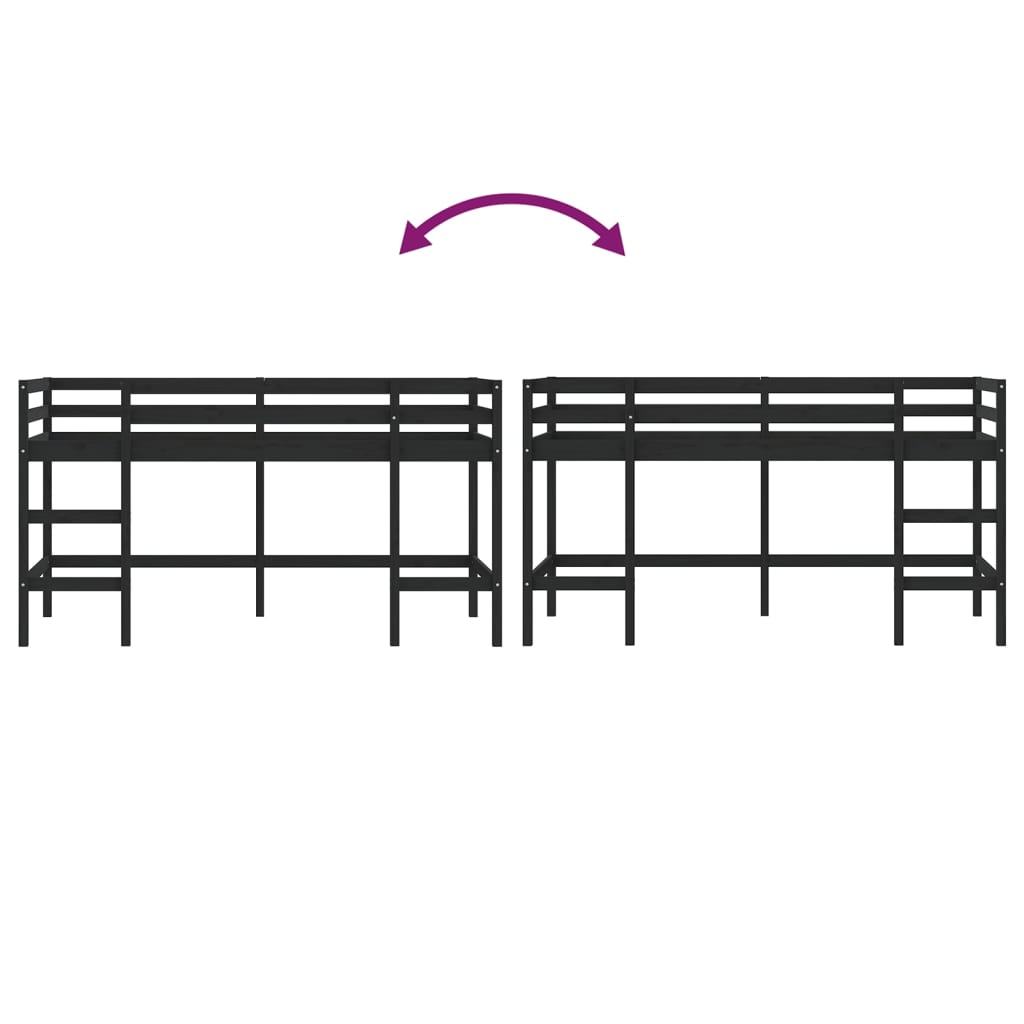 vidaXL Letto Soppalco con Scala Bambini Nero 90x200cm Massello Pino VIDAXL
