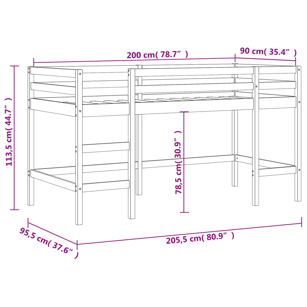 vidaXL Letto Soppalco con Scala Bambini Nero 90x200cm Massello Pino VIDAXL