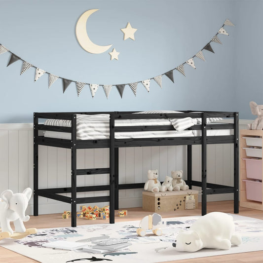 vidaXL Letto Soppalco con Scala Bambini Nero 90x200cm Massello Pino VIDAXL
