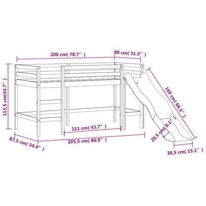 vidaXL Letto Soppalco con Scivolo Bambini 80x200cm Legno Massello Pino