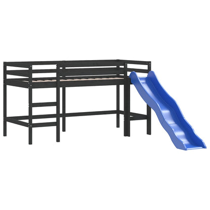 vidaXL Letto Soppalco con Scivolo Bambini Nero 80x200cm Massello Pino
