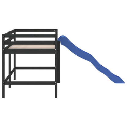 vidaXL Letto Soppalco con Scivolo Bambini Nero 80x200cm Massello Pino