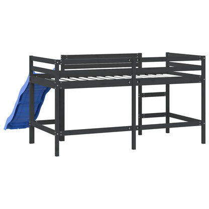 vidaXL Letto Soppalco con Scivolo Bambini Nero 80x200cm Massello Pino
