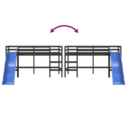 vidaXL Letto Soppalco con Scivolo Bambini Nero 80x200cm Massello Pino