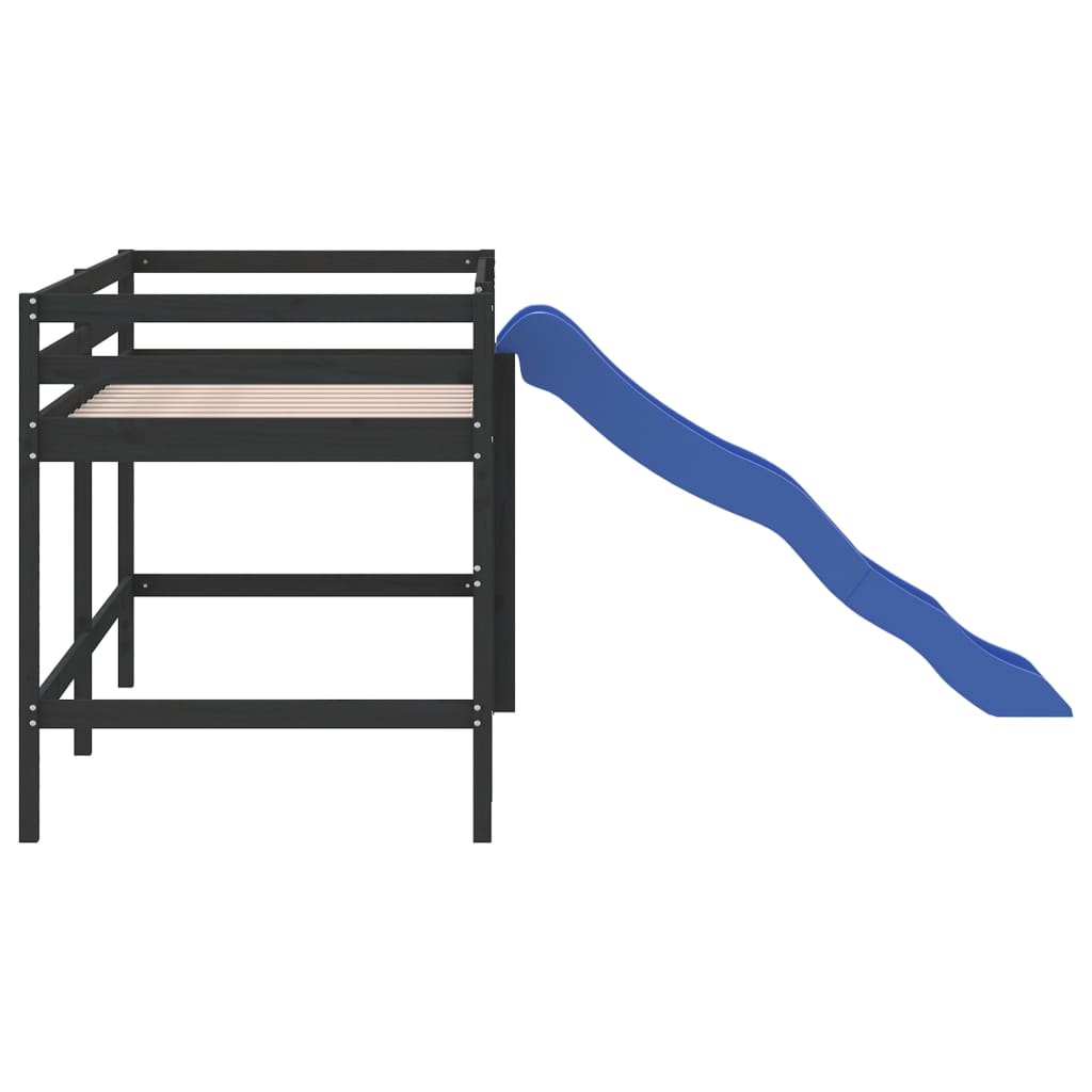 vidaXL Letto Soppalco con Scivolo Bambini Nero 90x200cm Massello Pino VIDAXL