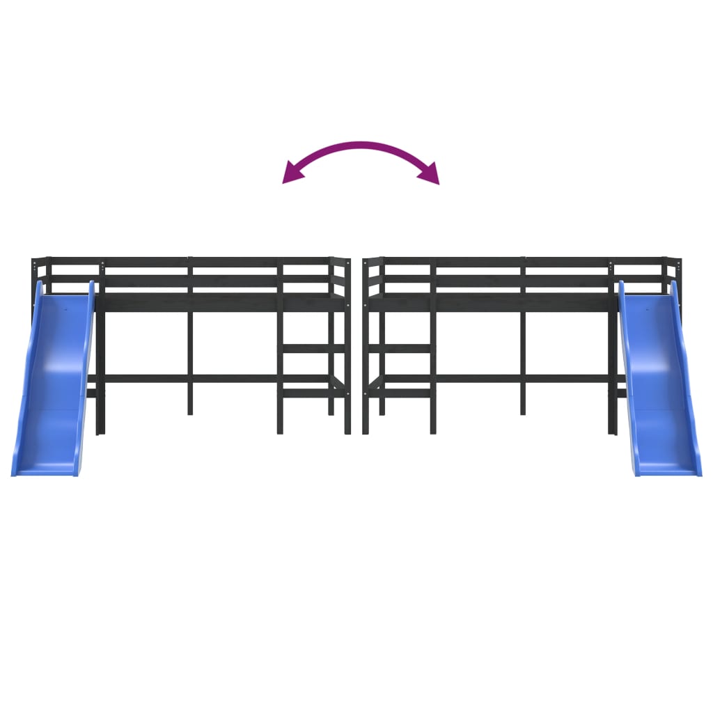 vidaXL Letto Soppalco con Scivolo Bambini Nero 90x200cm Massello Pino VIDAXL
