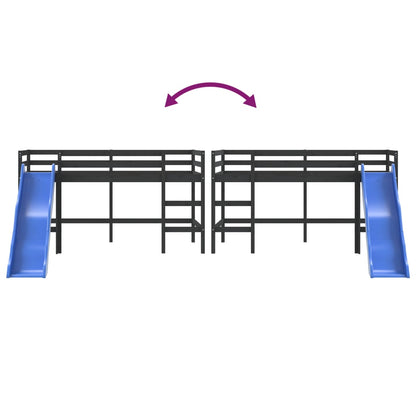 vidaXL Letto Soppalco con Scivolo Bambini Nero 90x200cm Massello Pino VIDAXL