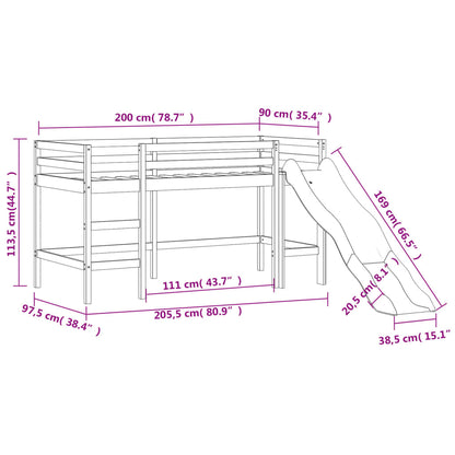 vidaXL Letto Soppalco con Scivolo Bambini Nero 90x200cm Massello Pino VIDAXL