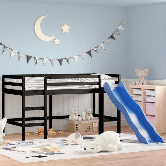 vidaXL Letto Soppalco con Scivolo Bambini Nero 90x200cm Massello Pino VIDAXL