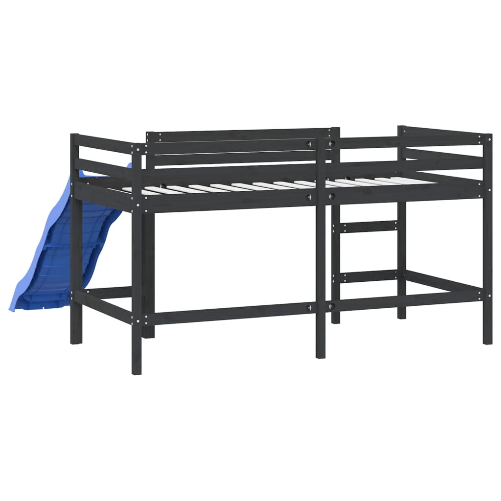 vidaXL Letto Soppalco con Scivolo Bambini Nero 90x190cm Massello Pino