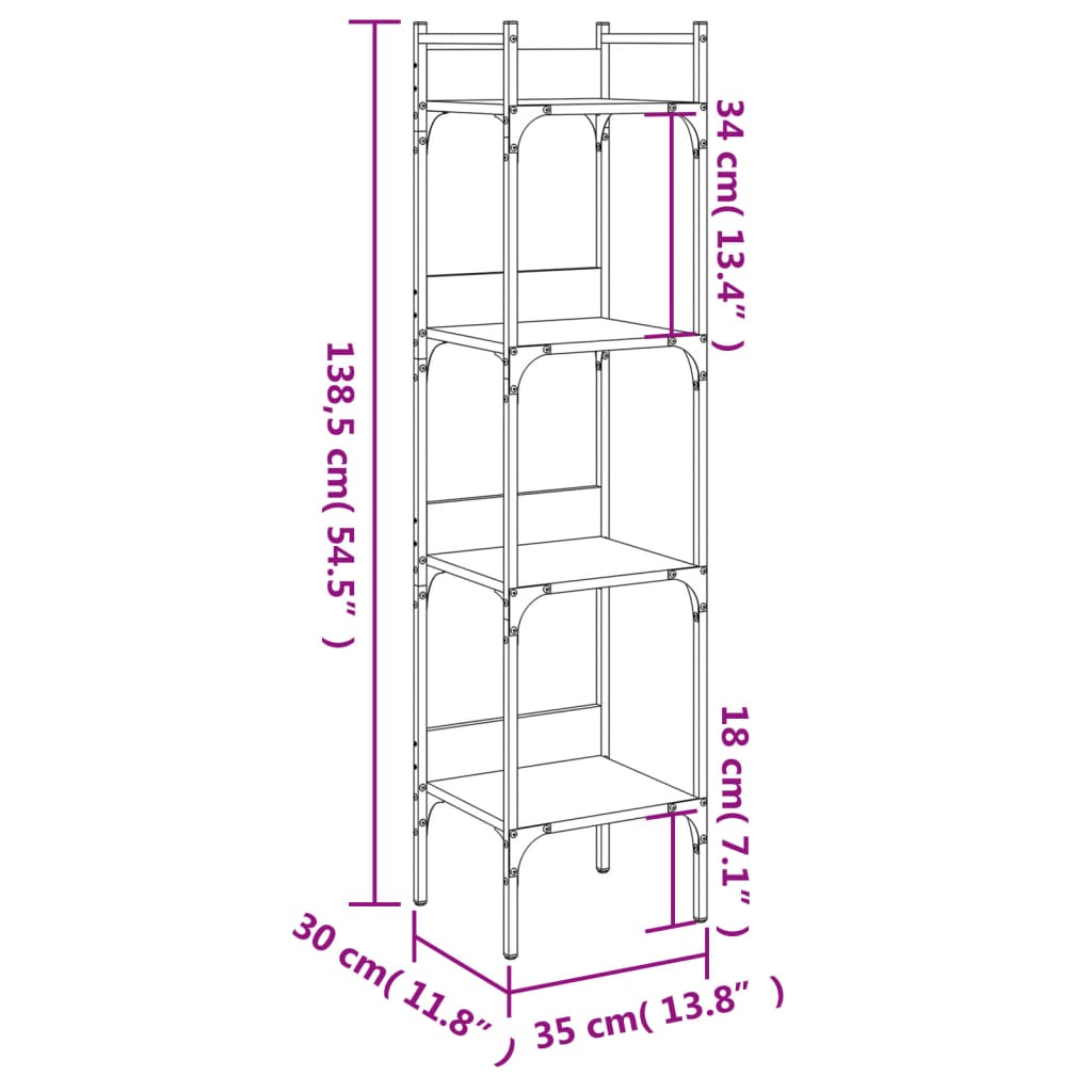 vidaXL Libreria 4Ripiani Grigio Sonoma 35x30x138,5cm Legno Multistrato