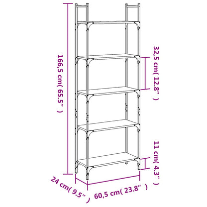 vidaXL Libreria 5Ripiani Grigio Sonoma 60,5x24x166,5 Legno Multistrato
