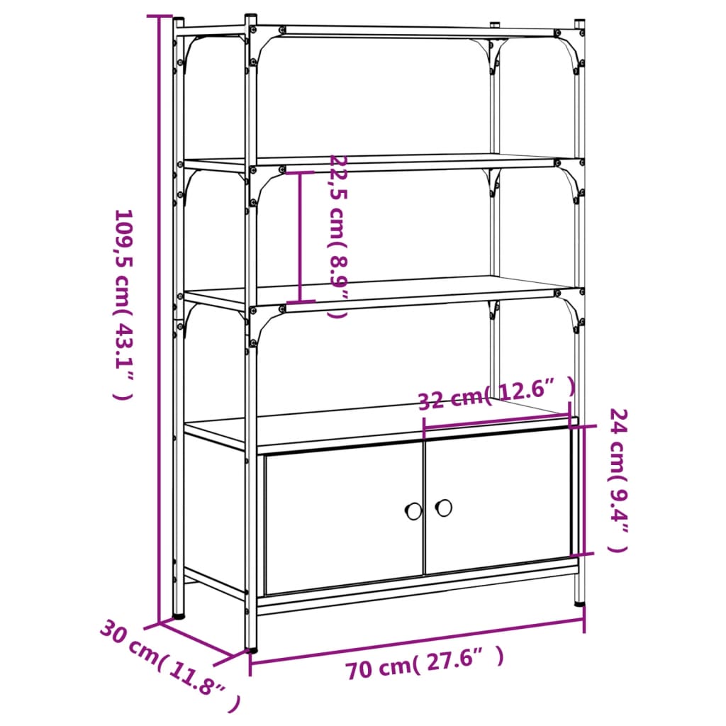 vidaXL Libreria 3Ripiani Rovere Sonoma 70x30x109,5cm Legno Multistrato
