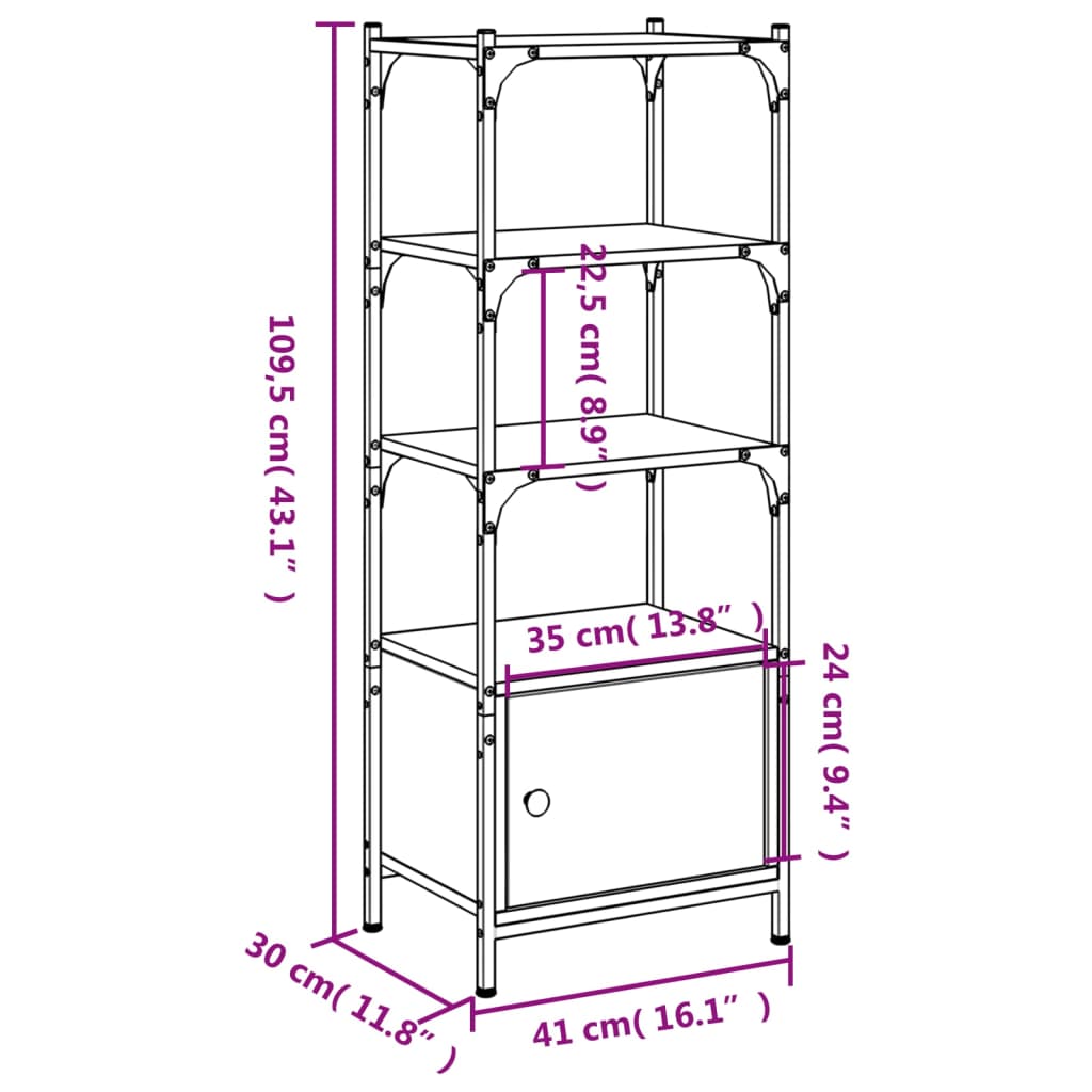 vidaXL Libreria 3Ripiani Grigio Sonoma 41x30x109,5cm Legno Multistrato