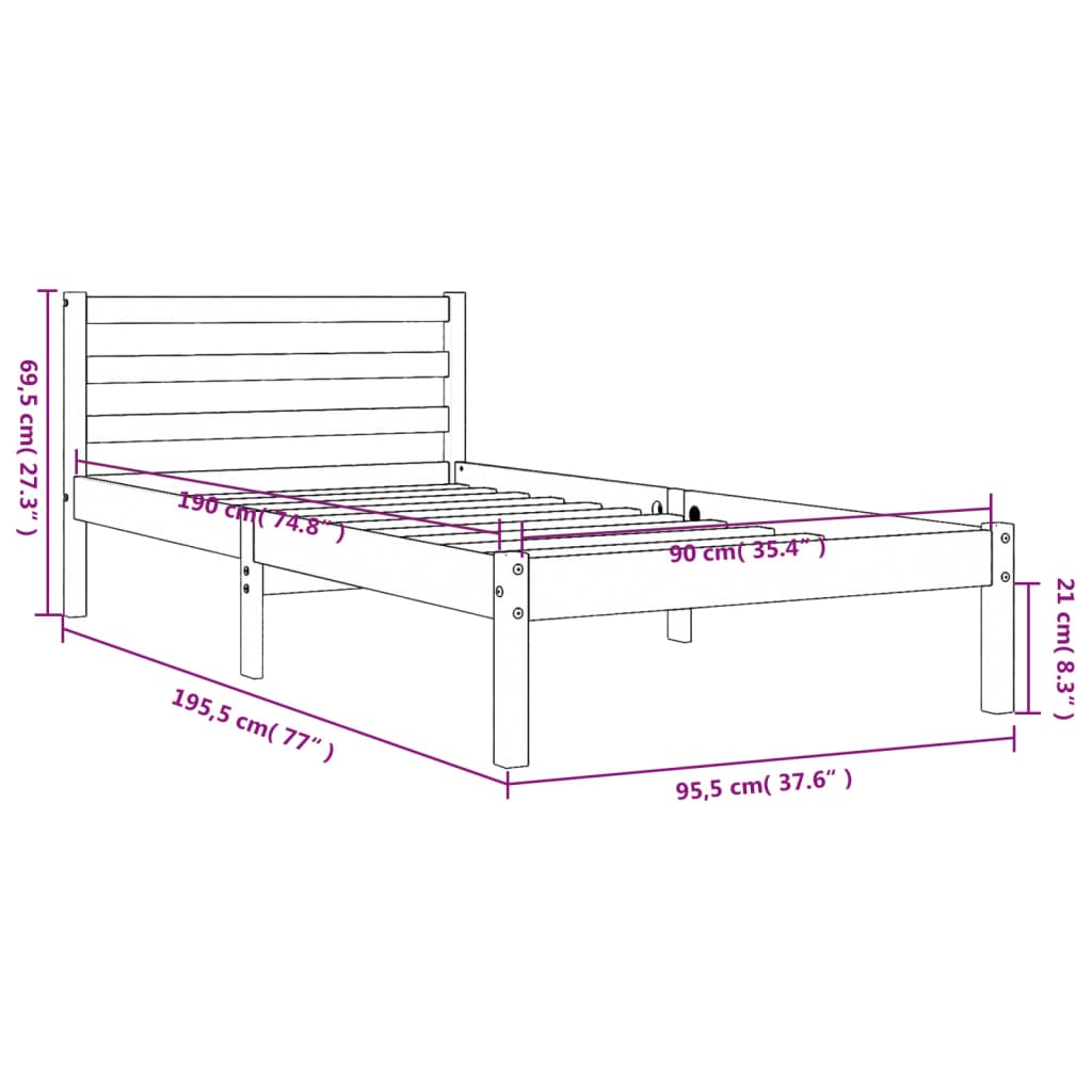 vidaXL Letto senza Materasso Marrone Cera 90x190 cm in Legno di Pino VIDAXL
