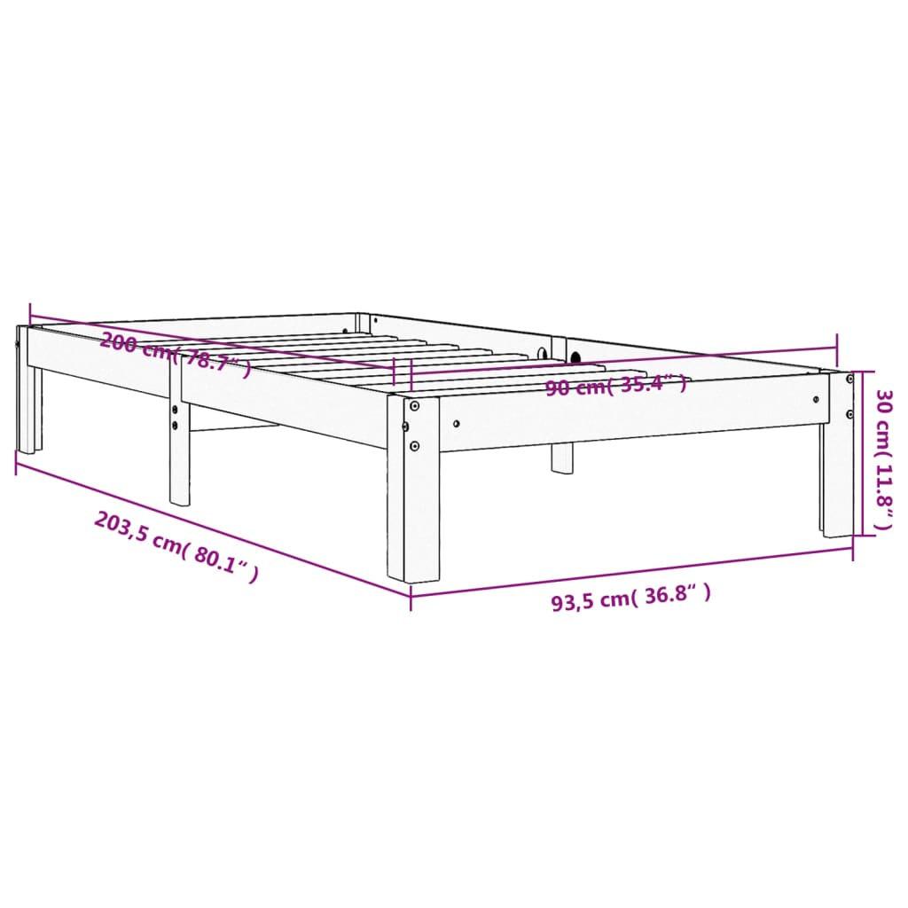 vidaXL Letto senza Materasso Marrone Cera 90x200 cm Legno di Pino