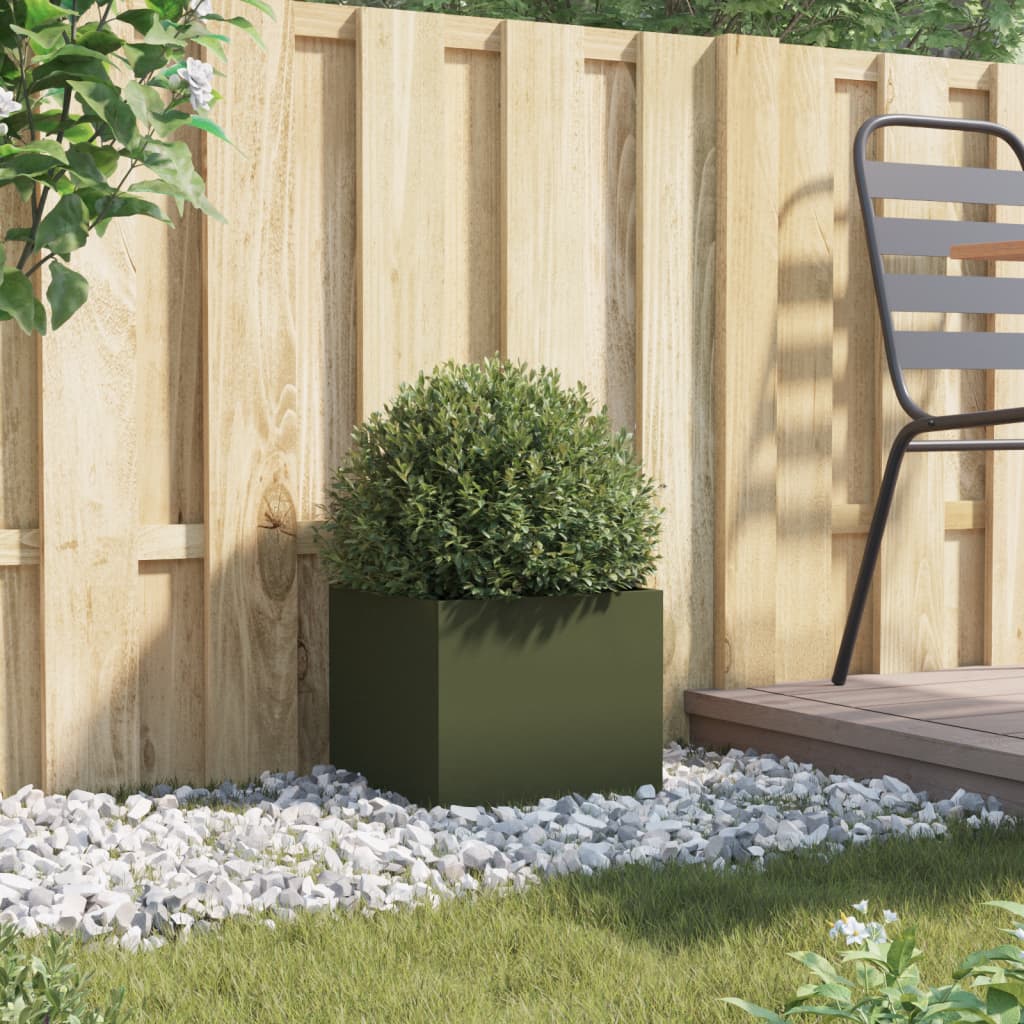 vidaXL Fioriera da Giardino Verde Oliva 32x30x29 cm in Acciaio