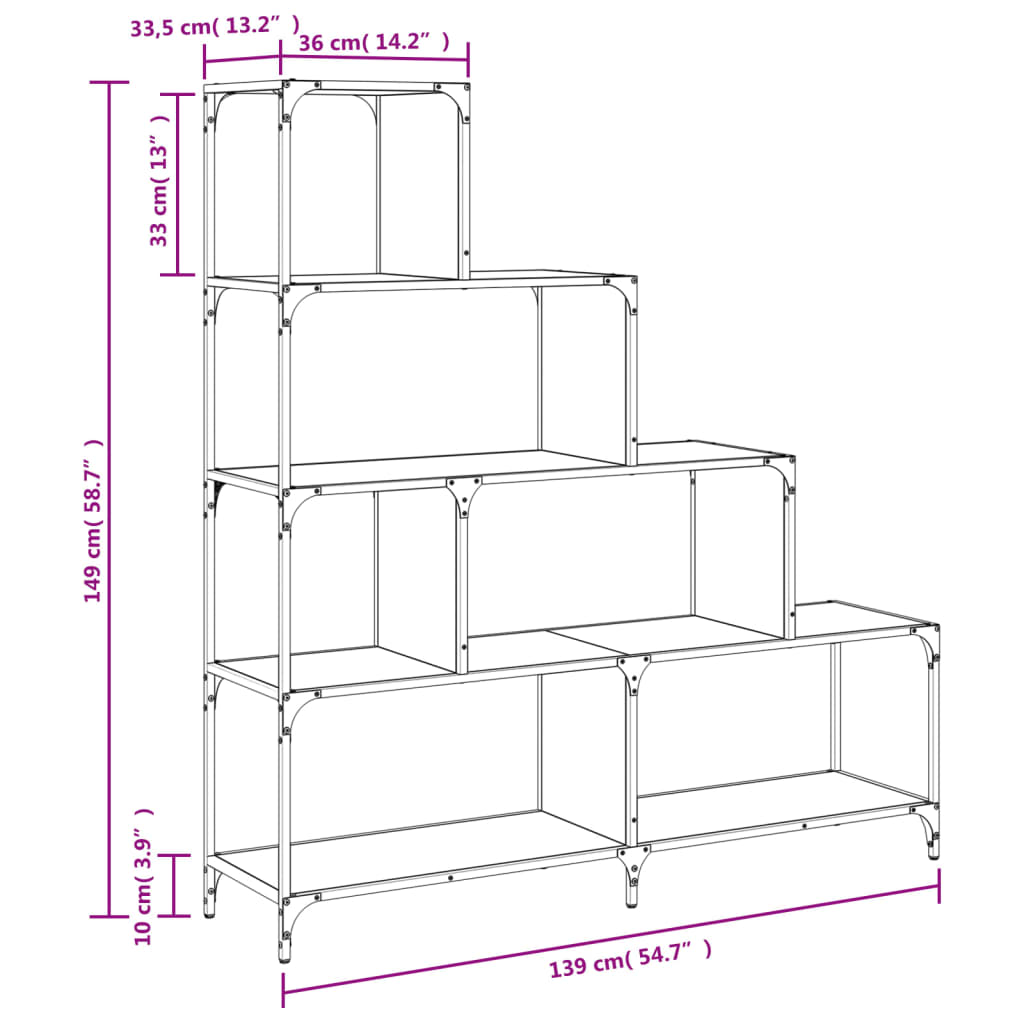 vidaXL Libreria 4 Ripiani Grigio Sonoma 139x33,5x149 Legno Multistrato