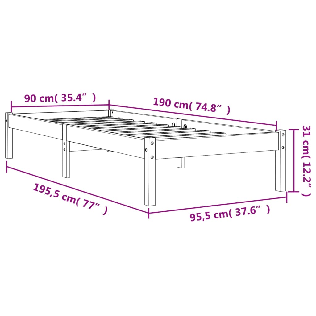 vidaXL Letto senza Materasso Marrone Cera 90x190 cm in Legno di Pino VIDAXL