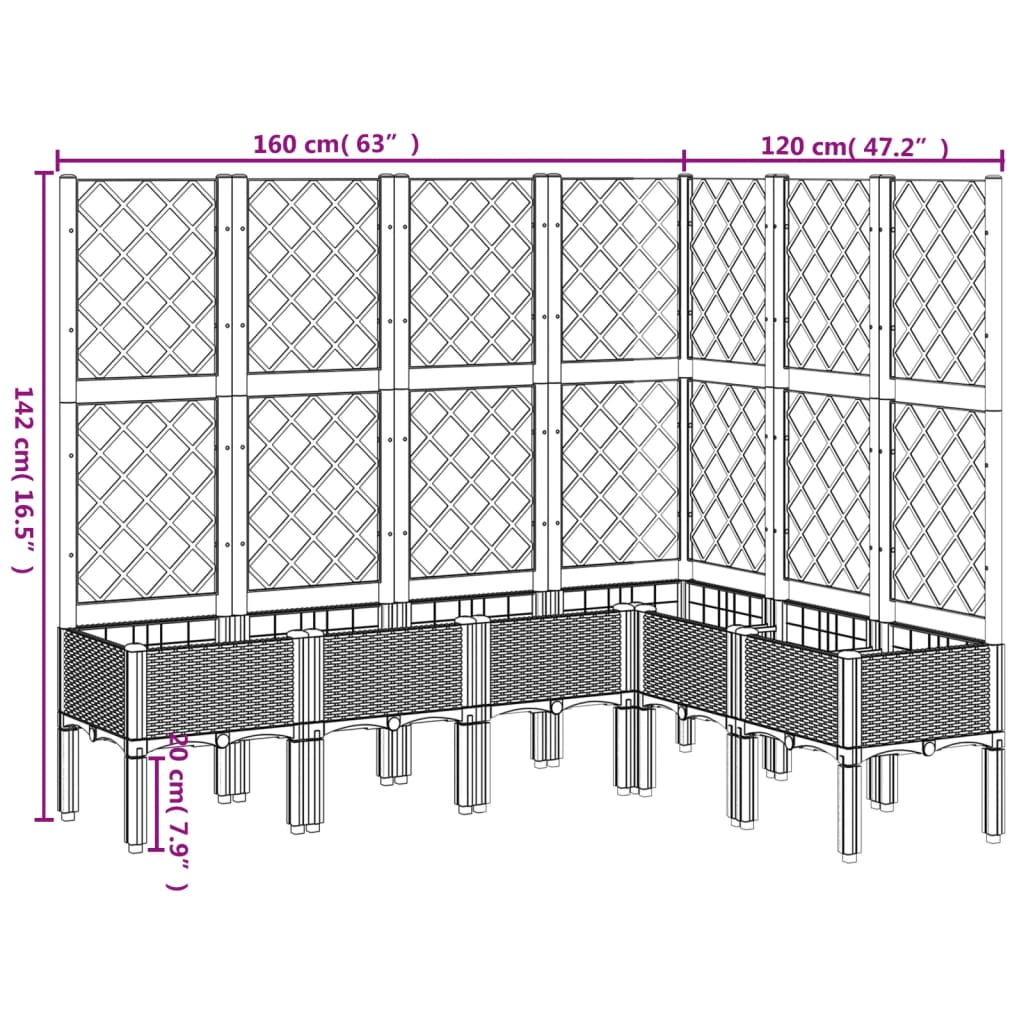 vidaXL Fioriera Giardino con Graticcio Grigio Chiaro 160x120x142 cm PP VIDAXL