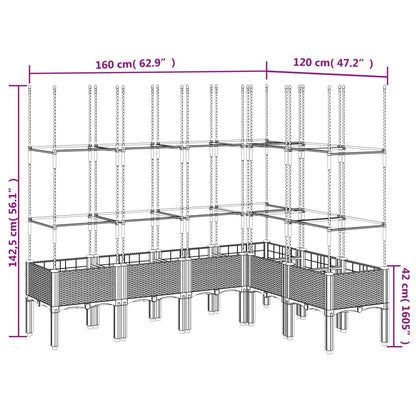 vidaXL Fioriera Giardino con Graticcio Grigio 160x120x142,5 cm PP
