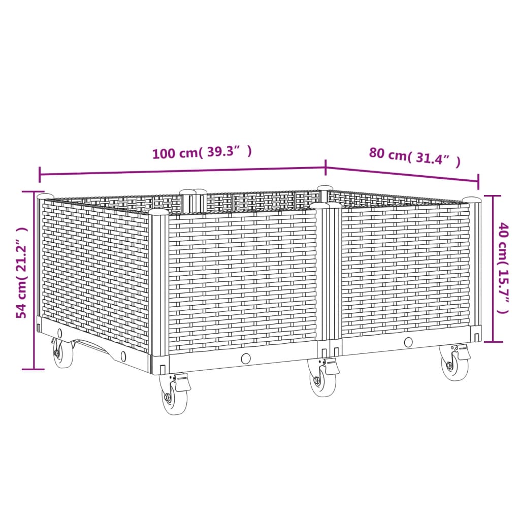 vidaXL Fioriera da Giardino con Ruote Grigio Blu 100x80x54 cm in PP VIDAXL