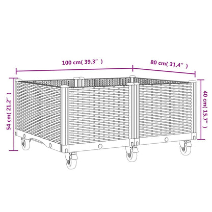 vidaXL Fioriera da Giardino con Ruote Grigio Blu 100x80x54 cm in PP VIDAXL