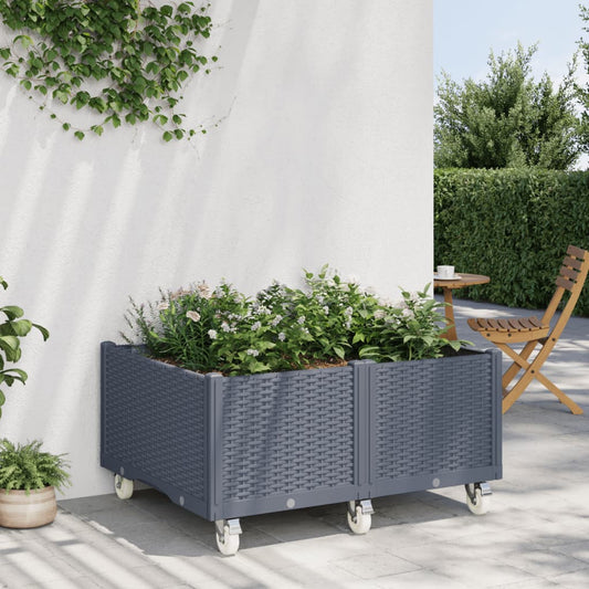 vidaXL Fioriera da Giardino con Ruote Grigio Blu 100x80x54 cm in PP VIDAXL