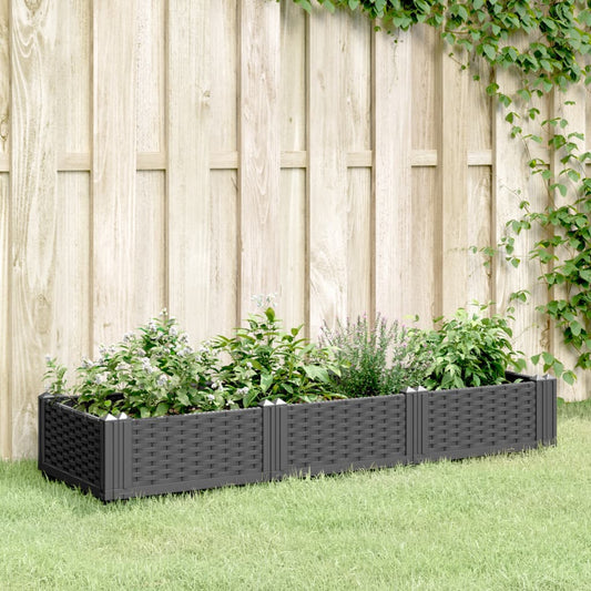 vidaXL Fioriera da Giardino con Picchetti Nera 125x40x28,5 cm PP VIDAXL