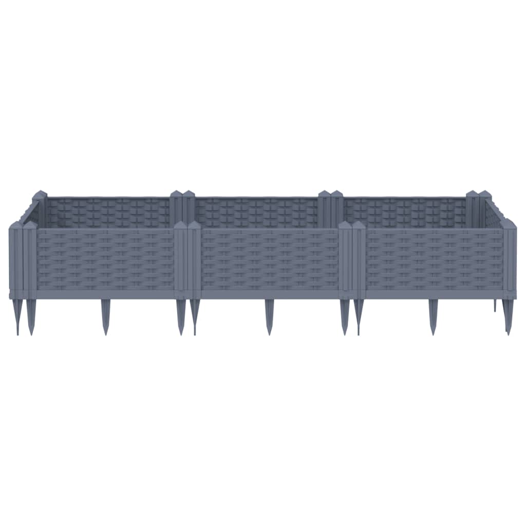 vidaXL Fioriera Giardino con Picchetti Grigio Blu 125x40x28,5 cm PP