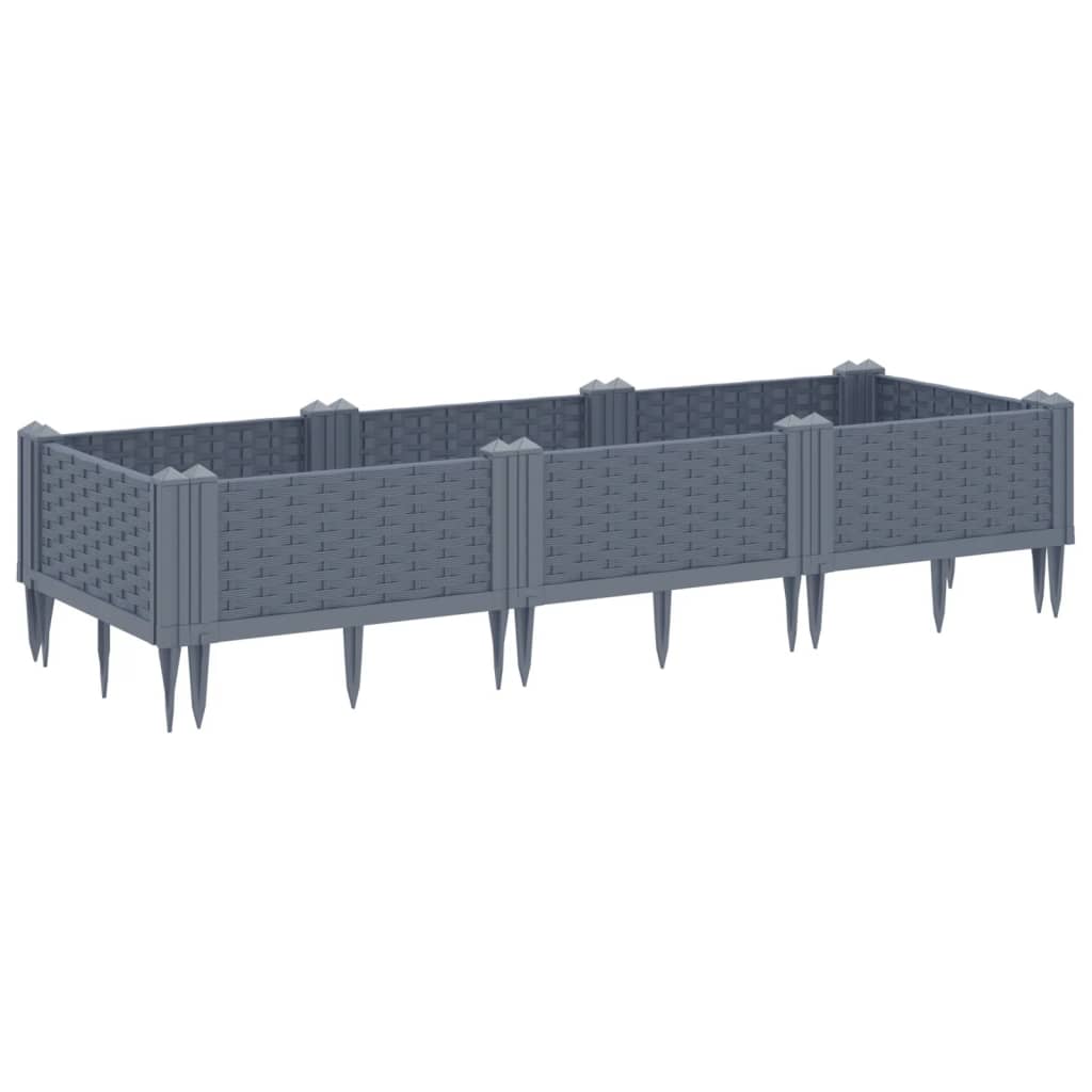vidaXL Fioriera Giardino con Picchetti Grigio Blu 125x40x28,5 cm PP