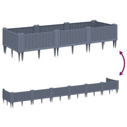 vidaXL Fioriera Giardino con Picchetti Grigio Blu 125x40x28,5 cm PP