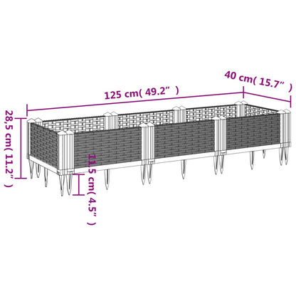 vidaXL Fioriera Giardino con Picchetti Grigio Blu 125x40x28,5 cm PP