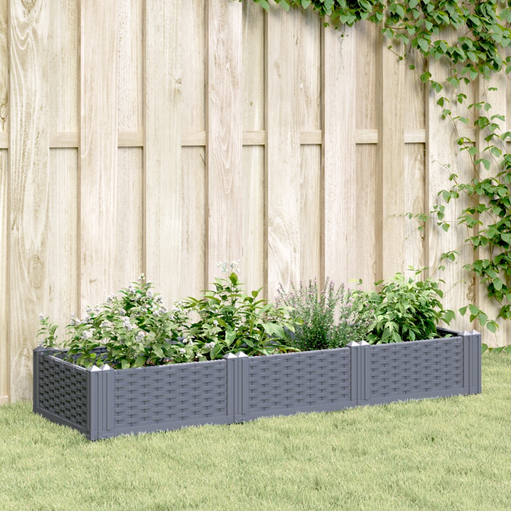 vidaXL Fioriera Giardino con Picchetti Grigio Blu 125x40x28,5 cm PP