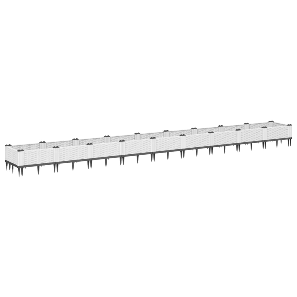vidaXL Fioriera da Giardino con Picchetti Bianca 362,5x42,5x28,5 cm PP VIDAXL