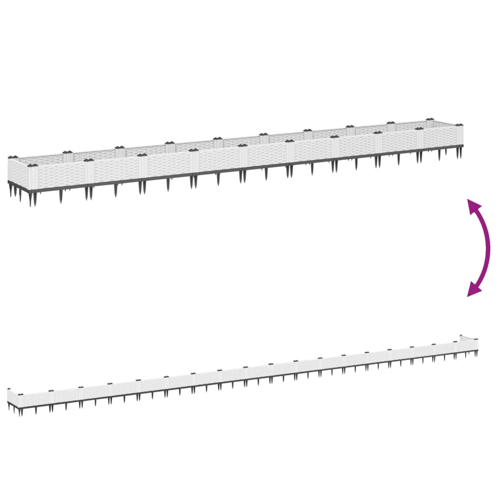 vidaXL Fioriera da Giardino con Picchetti Bianca 362,5x42,5x28,5 cm PP VIDAXL