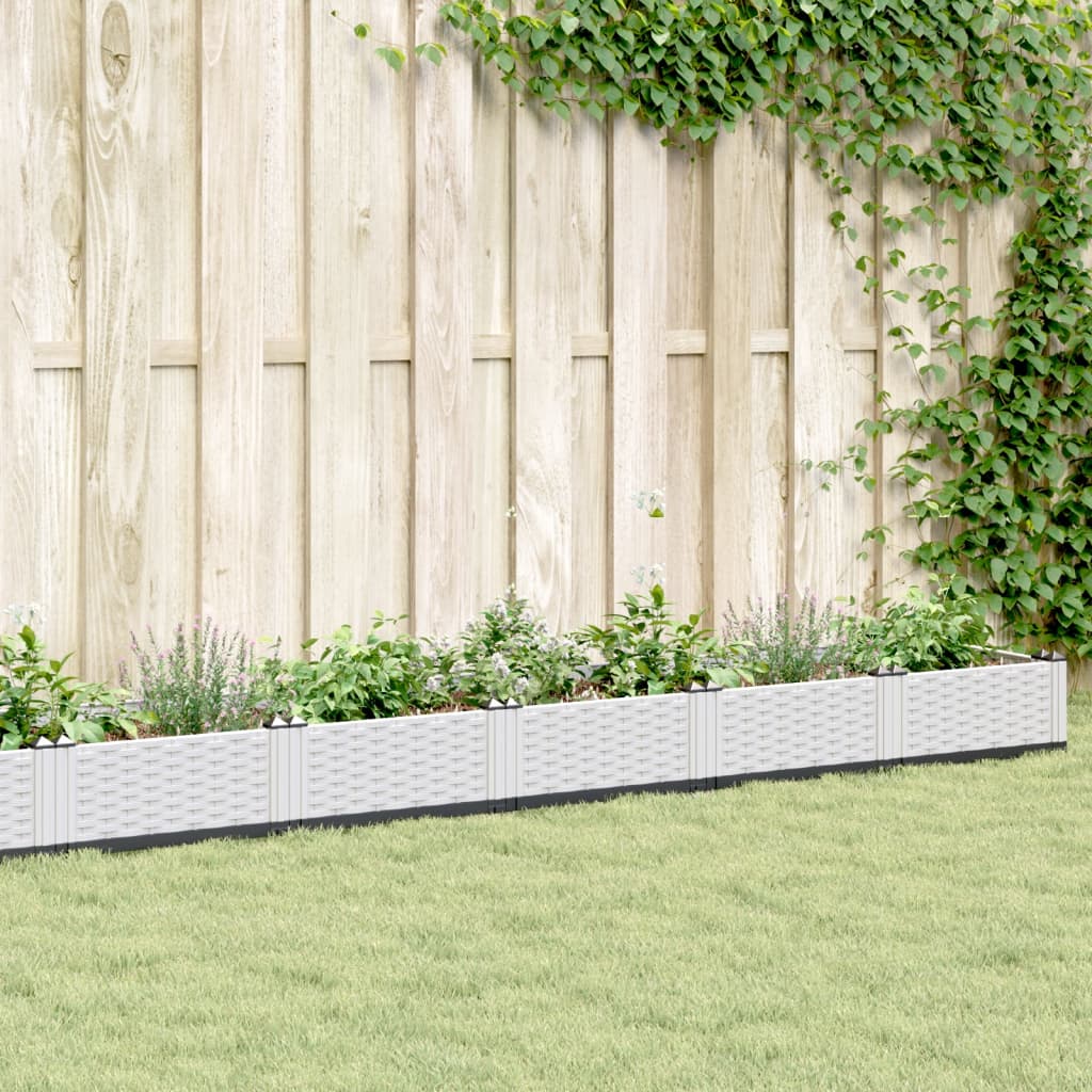 vidaXL Fioriera da Giardino con Picchetti Bianca 362,5x42,5x28,5 cm PP VIDAXL