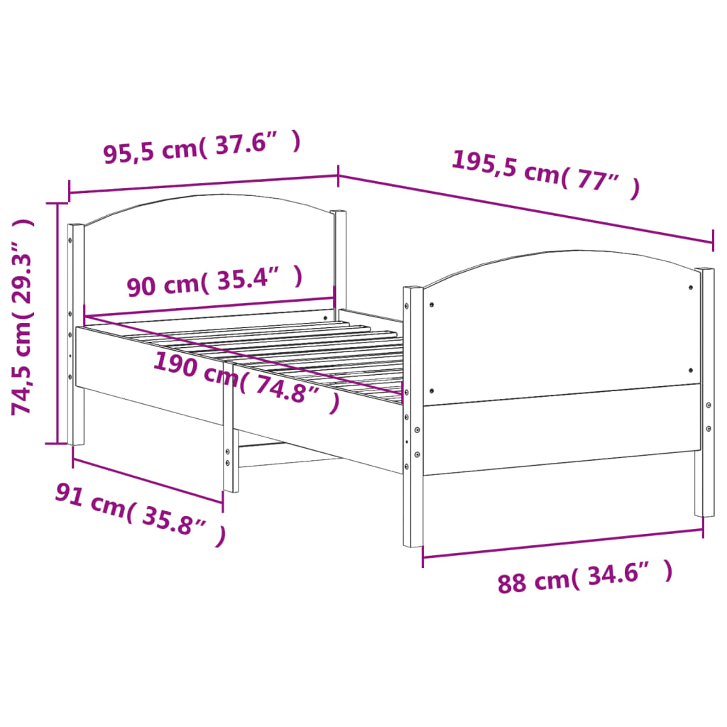 vidaXL Letto senza Materasso Marrone Cera 90x190 cm in Legno di Pino VIDAXL