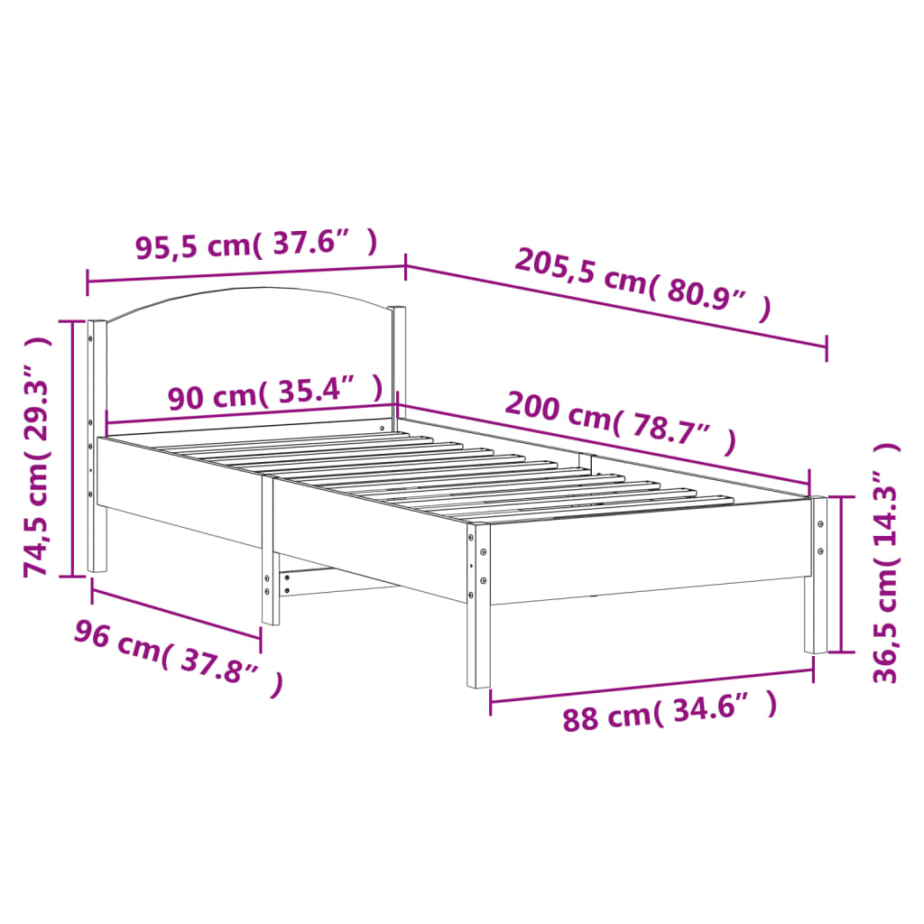 vidaXL Letto senza Materasso Marrone Cera 90x200 cm Legno di Pino VIDAXL