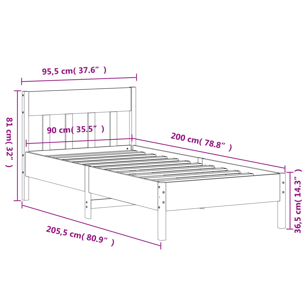 vidaXL Letto senza Materasso Marrone Cera 90x200 cm Legno di Pino VIDAXL