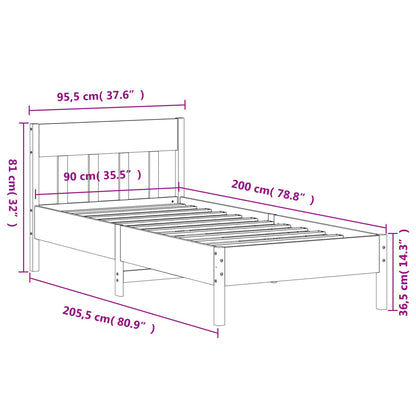 vidaXL Letto senza Materasso Marrone Cera 90x200 cm Legno di Pino VIDAXL
