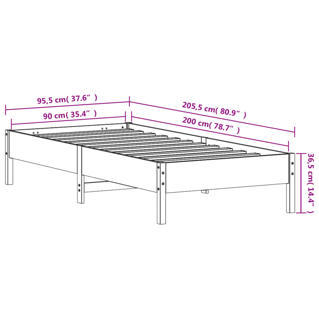 vidaXL Letto senza Materasso Marrone Cera 90x200 cm Legno di Pino VIDAXL