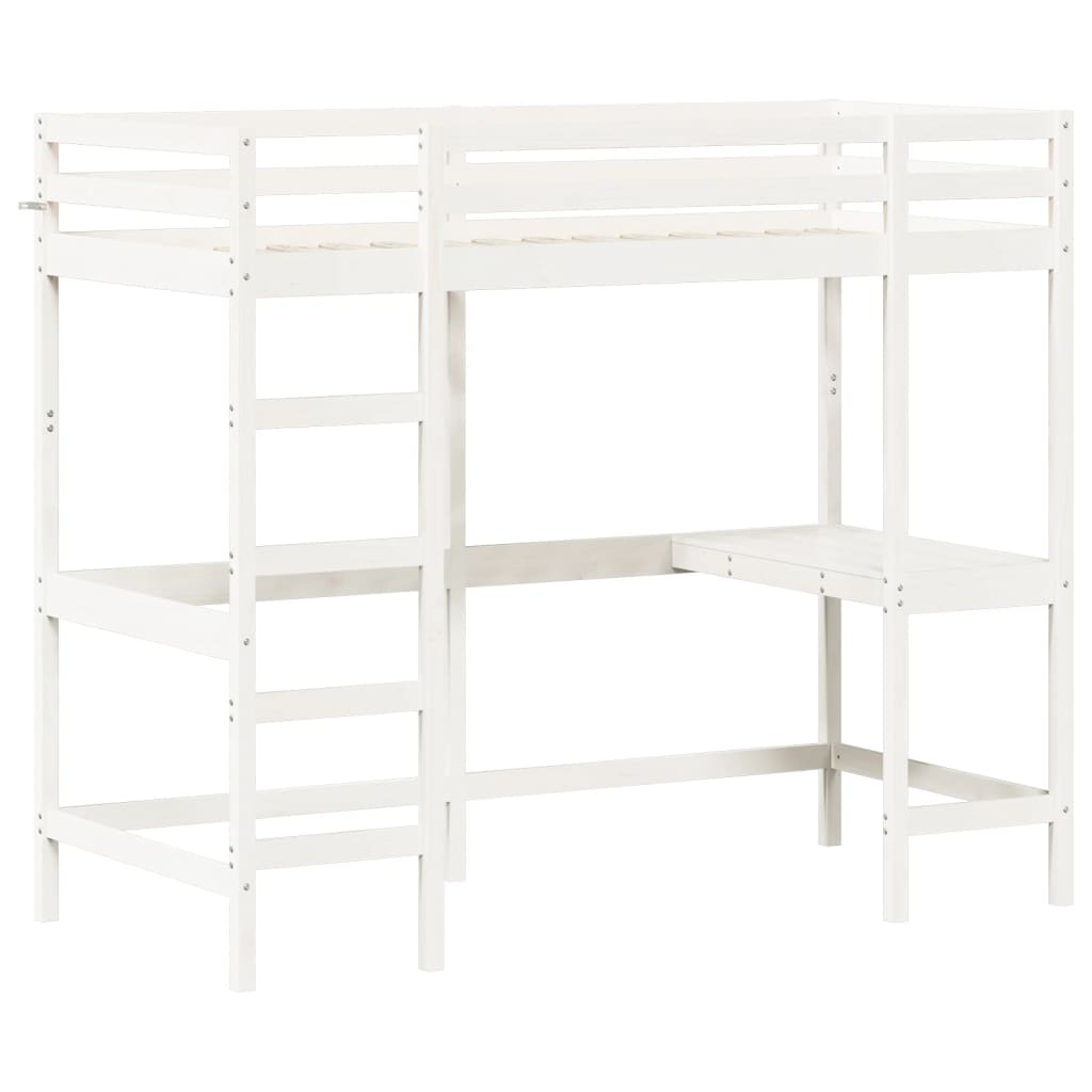 vidaXL Letto Soppalco con Scrivania Bianco 90x200 cm Massello Pino