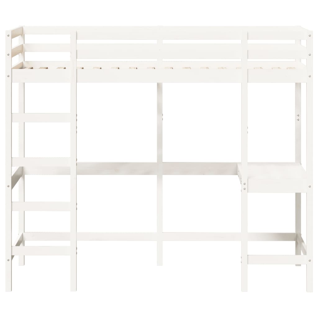 vidaXL Letto Soppalco con Scrivania Bianco 90x200 cm Massello Pino