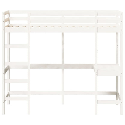 vidaXL Letto Soppalco con Scrivania Bianco 90x200 cm Massello Pino